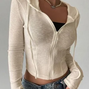 2025 autumn/winter knitted top fashion cardigan top slim fit zipper hooded sweatshirt